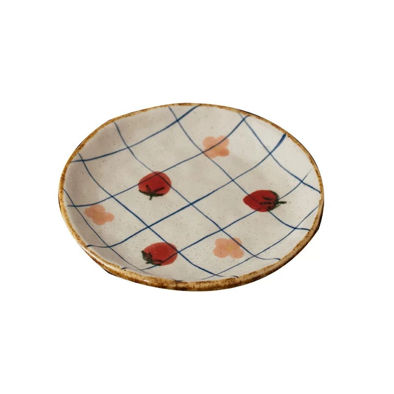 Handmade Japanese-Style Strawberry Ceramic Cup & Plate Set
