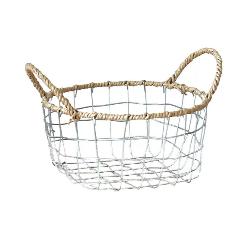 Handwoven Wire Storage Basket with Handle