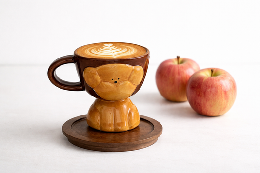 Vintage Handmade Embossed Brown Puppy Pedestal Mug