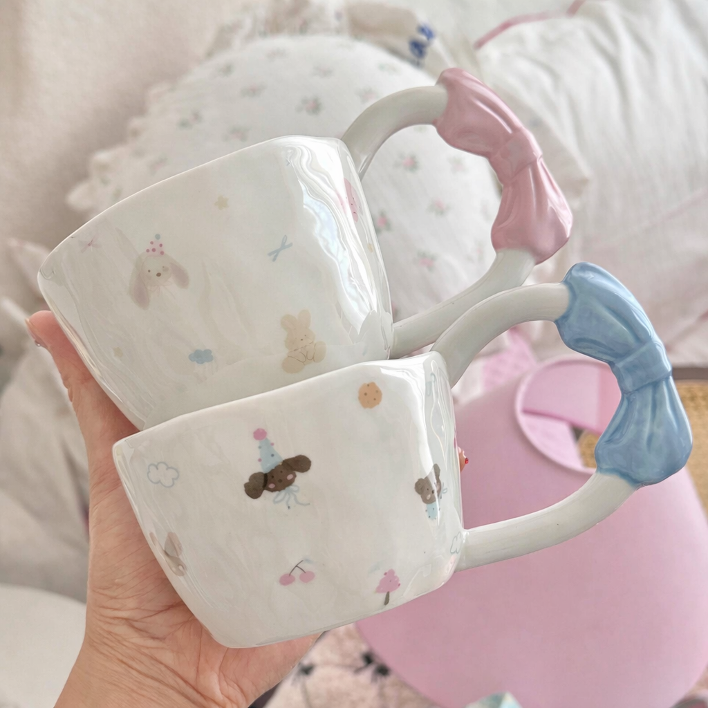 Cute Bow Handle Ceramic Mug