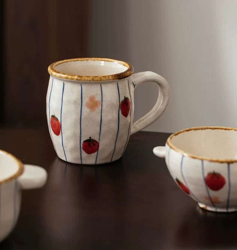 Handmade Japanese-Style Strawberry Ceramic Cup & Plate Set