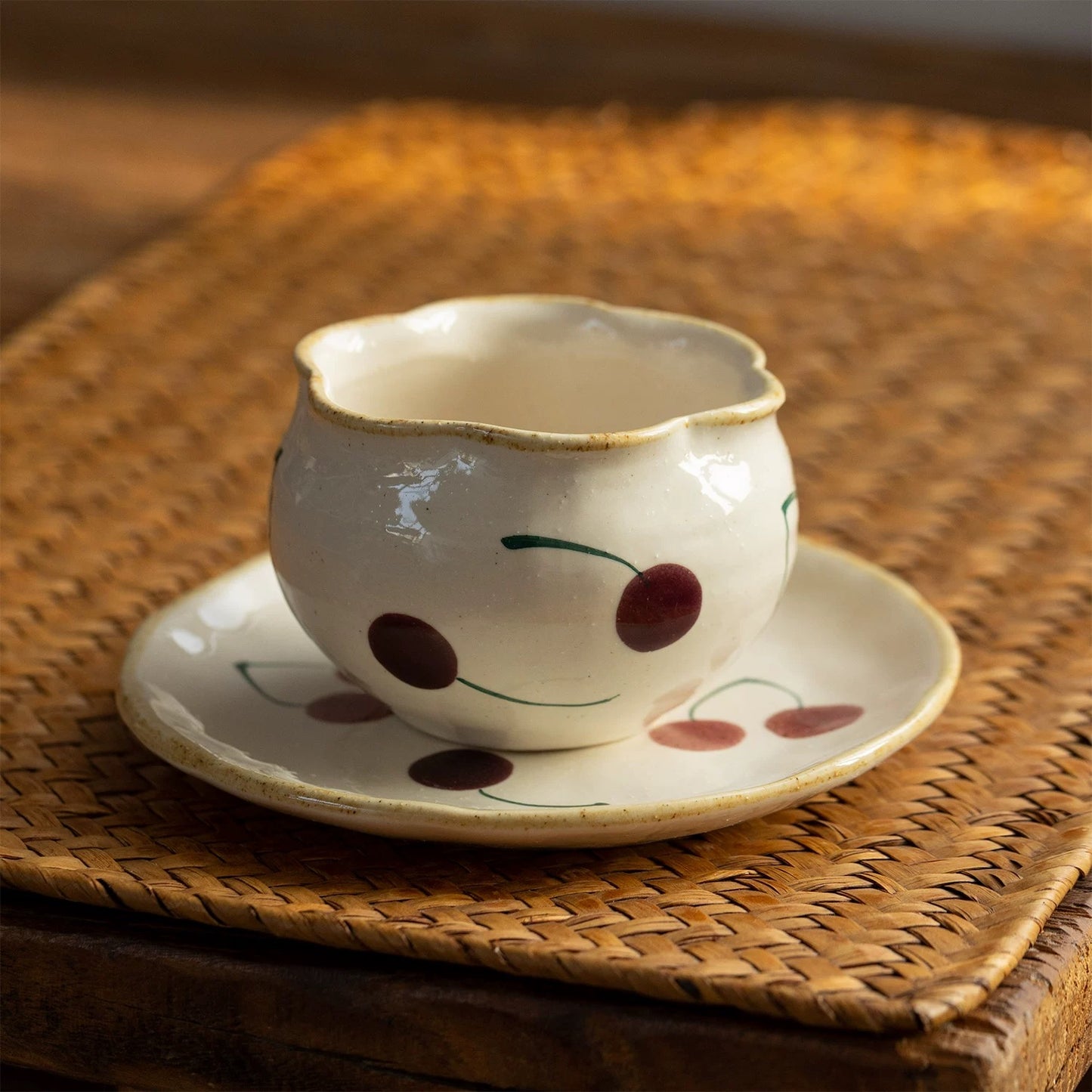 Handmade Japanese-Style Cherry Matcha & Coffee Cup Set