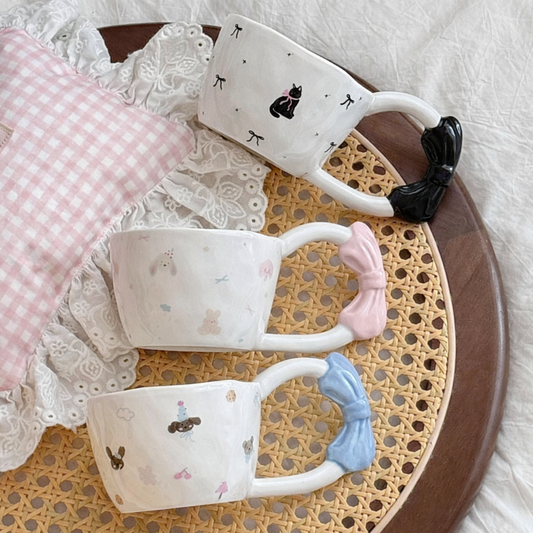 Cute Bow Handle Ceramic Mug