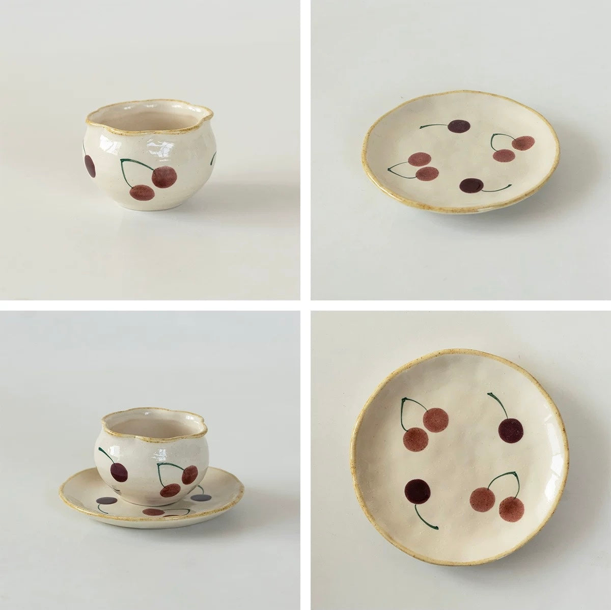 Handmade Japanese-Style Cherry Matcha & Coffee Cup Set