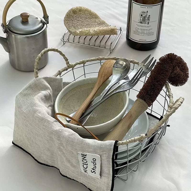 Handwoven Wire Storage Basket with Handle