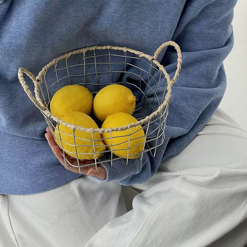 Handwoven Wire Storage Basket with Handle