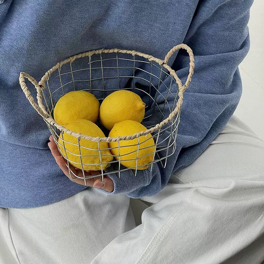 Handwoven Wire Storage Basket with Handle