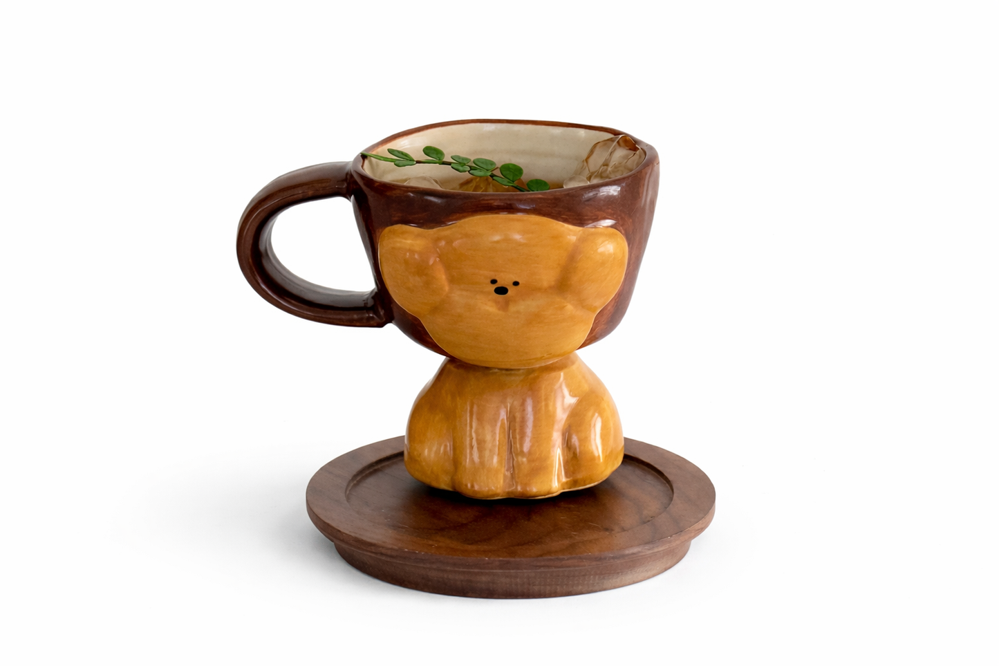 Vintage Handmade Embossed Brown Puppy Pedestal Mug