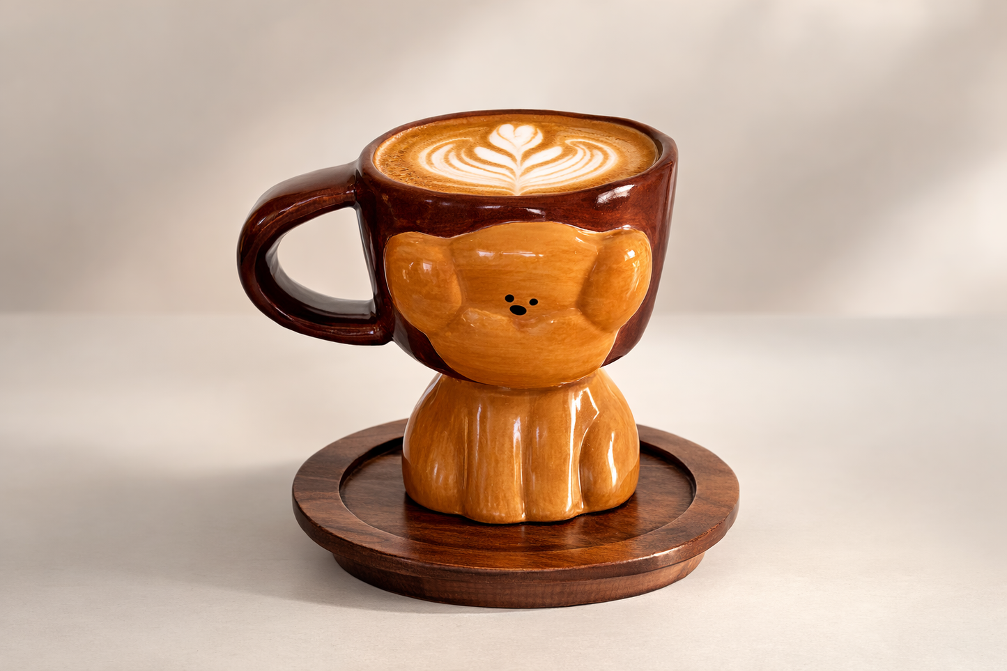 Vintage Handmade Embossed Brown Puppy Pedestal Mug