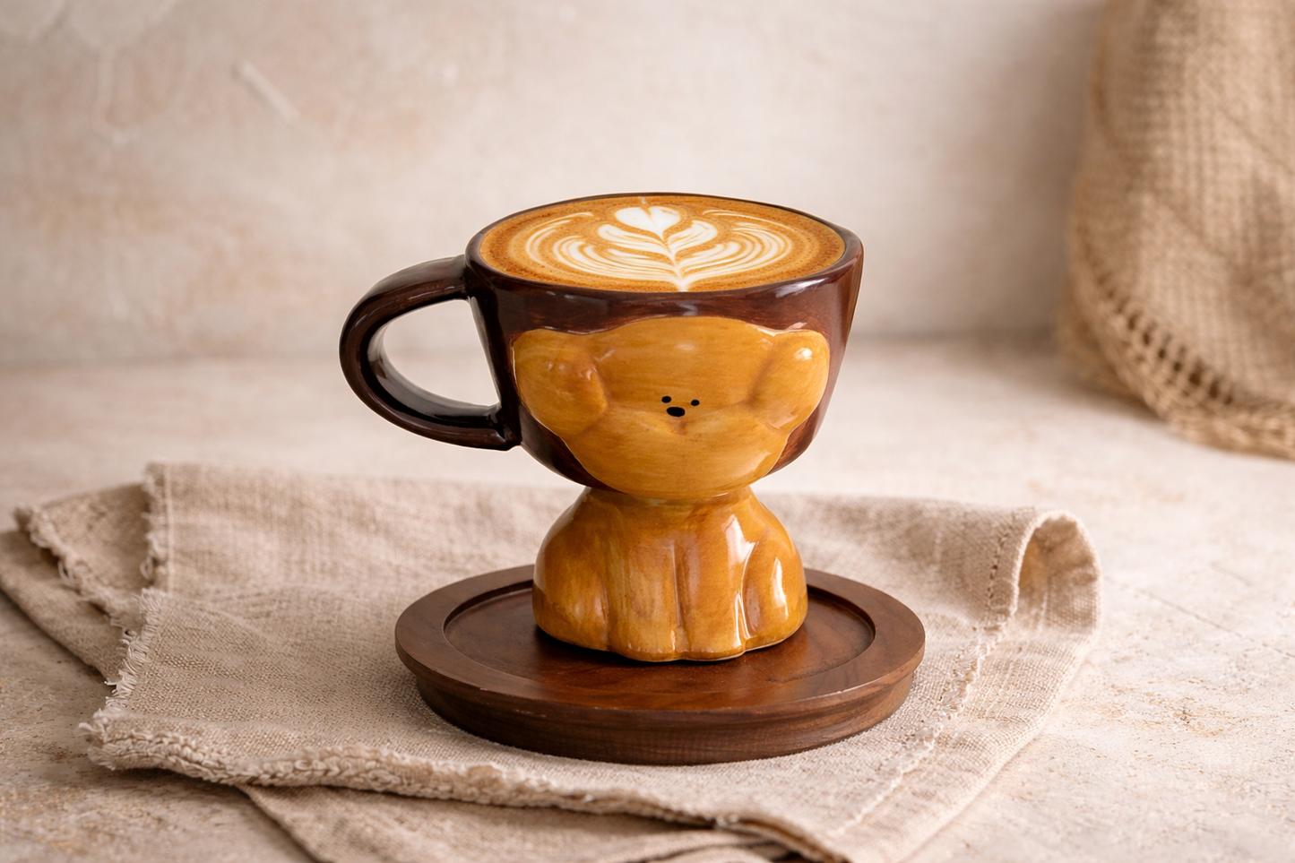 Vintage Handmade Embossed Brown Puppy Pedestal Mug