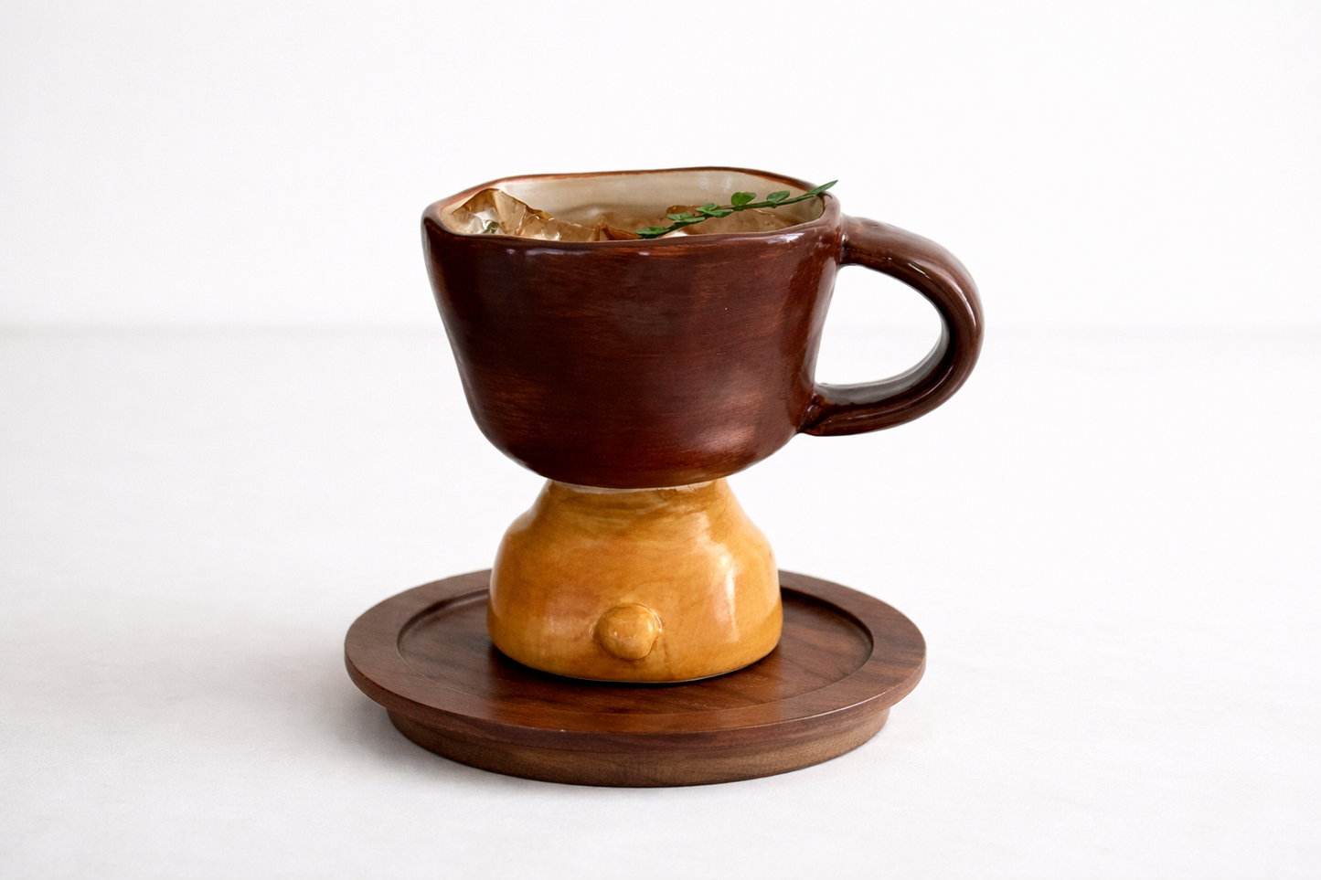 Vintage Handmade Embossed Brown Puppy Pedestal Mug